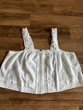 H&M  White Lace-Trim Button Front Top